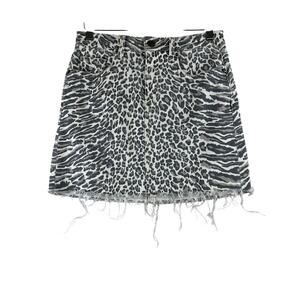Current/Elliot Denim Animal Leopard Print Mini Skirt Women's 26 Raw Hem Stretch
